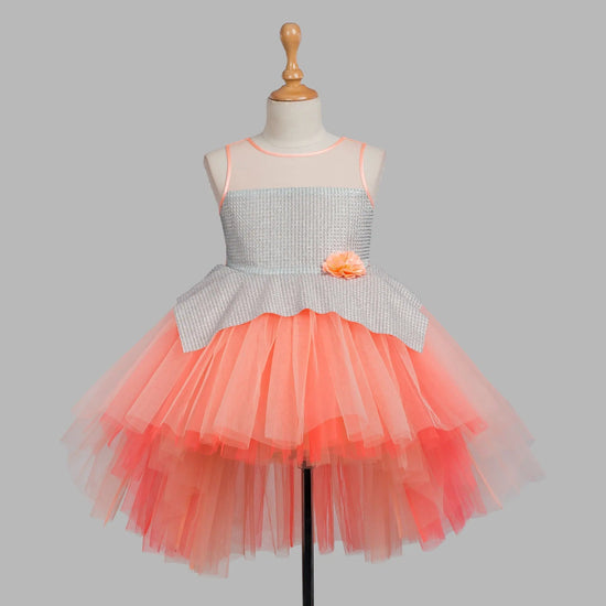 Toy Balloon Kids Sew Lovely Peach Hi-Low girls party wear dress