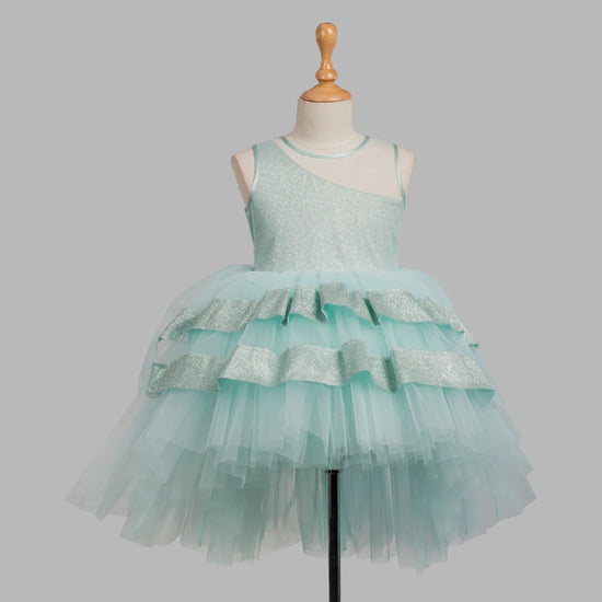 Toy Balloon Kids Peach Sea Green Hi-Low girls party wear dress