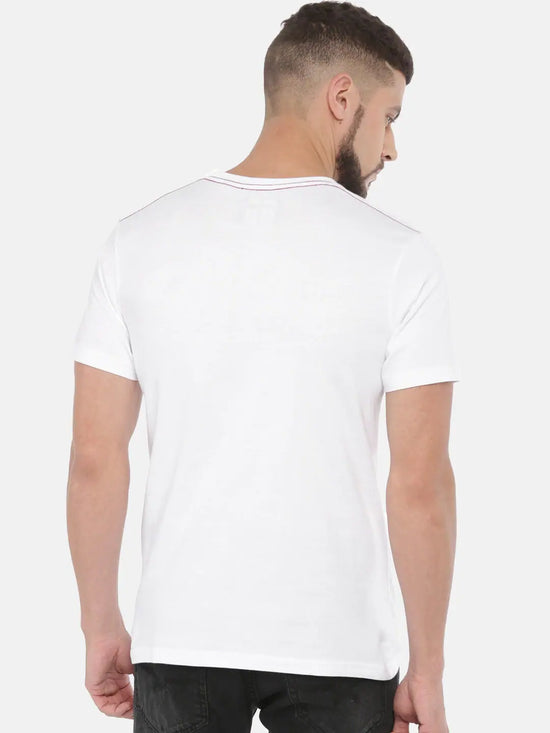 White Printed Round Neck Cotton T-shirt Regular Fit