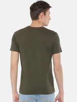 Olive Printed Round Neck Cotton T-shirt Regular Fit