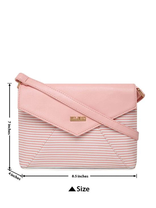 Kleio Loneter Striped PU Leather Stylish Sling Cross Body Hand Bag for Women Girls Ladies