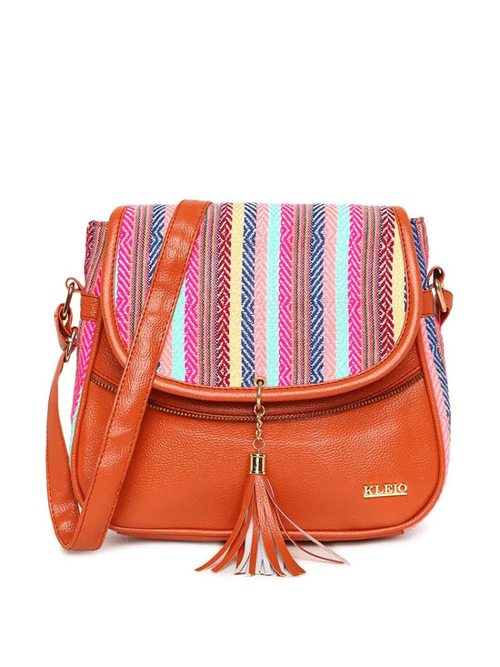 Kleio Fantasy Stylish Jacquard PU Leather Side Cross Body Sling Handbag Purse For Women Girls Ladies