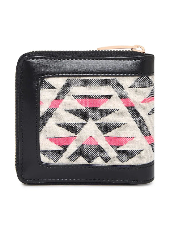 Kleio Dapper PU and Jacquard Multi Slot Purse Wallet with Zip Closure For Women/Girls