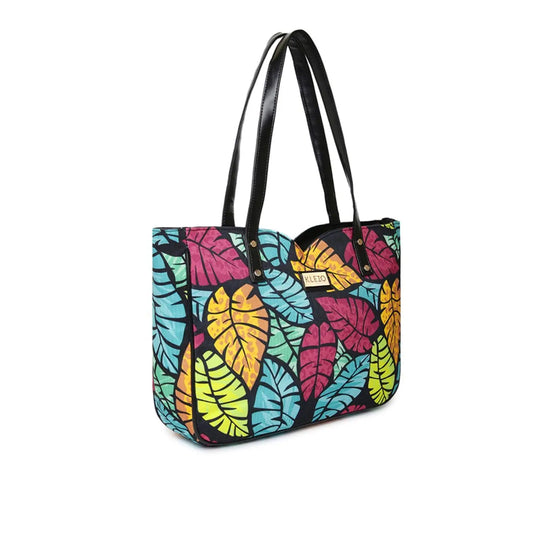 Kleio Galore Printed Canvas Zipper Tote Handbag For Women Ladies