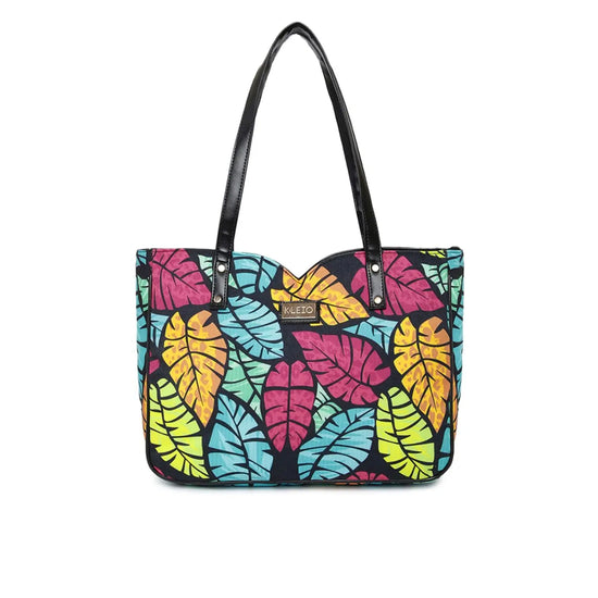 Kleio Galore Printed Canvas Zipper Tote Handbag For Women Ladies