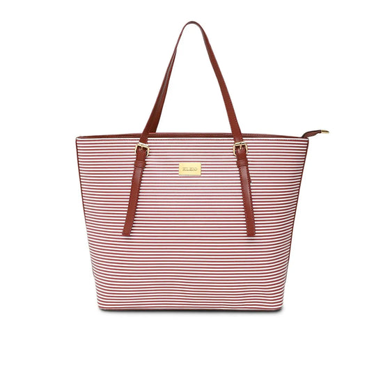 Kleio Digital Striped PU Leather Women Girls Zipper Tote Shoulder Hand Bag For Office Party Work College