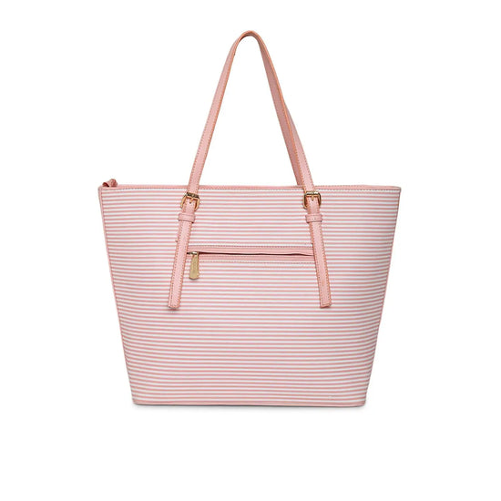 Kleio Luxury Striped PU Leather Women Girls Zipper Tote Shoulder Hand Bag For Office Party Work College