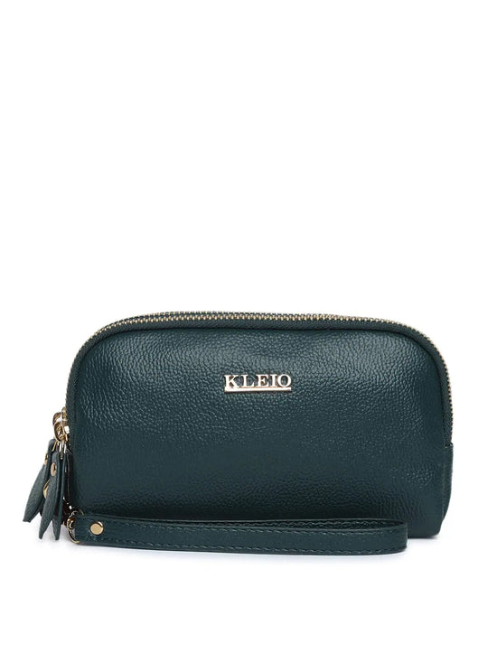 Kleio Jizz Vegan Leather Travel Cosmetics Toiletry Organizer Bag With Three Zipper Closure For Women/Girls