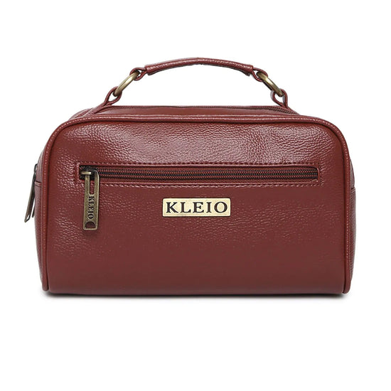 Kleio Lady Vegan Leather Travel Cosmetics Toiletry Kit Bag Organizer For Women Girls