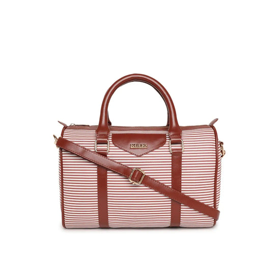 Kleio Pearl & Vera Striped Faux Leather Satchel Handbag for Women Girls