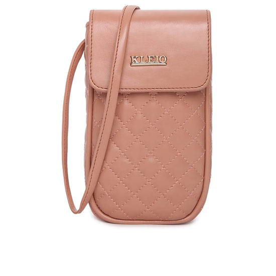 Kleio Blush Small Quilted Crossbody Mobile Sling Pouch For Women/Girls