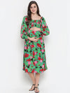 Oxolloxo Denser Green Floral Print Smocking Comfy Maternity Dress