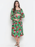 Oxolloxo Denser Green Floral Print Smocking Comfy Maternity Dress