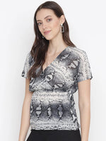 Wellbler Black Abstract Print Women Top