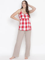 Brezzy Red Check Print Women Nightwear Strap Top