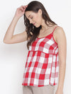 Brezzy Red Check Print Women Nightwear Strap Top