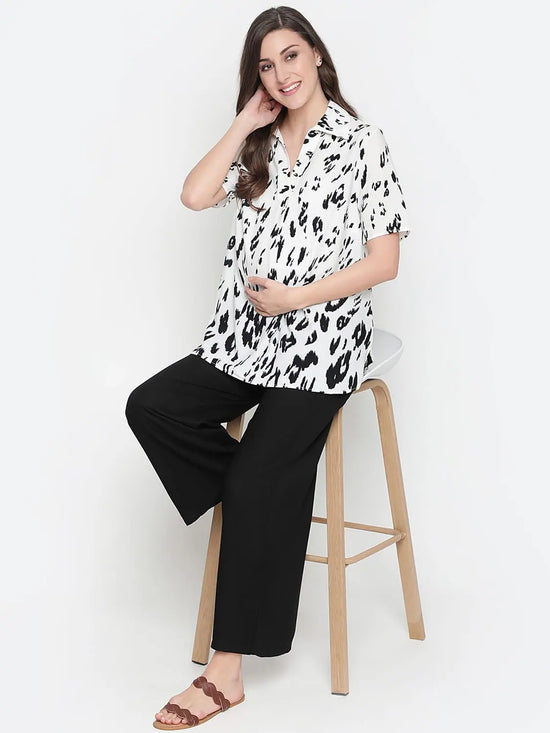 Oxolloxo Impressive White Animal Print Classic Maternity Top