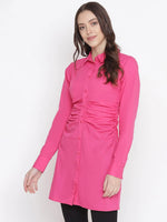 Attractive Pink Button-Down Women Gathered Tunic