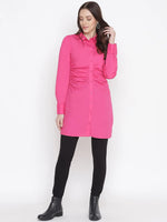 Attractive Pink Button-Down Women Gathered Tunic