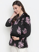 Oxolloxo Purple Flower Print Tie -Knot Maternity Tunic