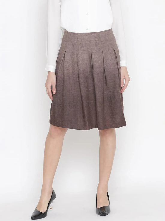 Oxolloxo Warmed Solid Brown Color With Lining Woolen Women Skirt