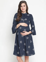 Oxolloxo Glaxay Blue Star Print Easy Maternity Dress