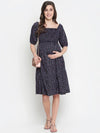 Oxolloxo Coca Black Printed Ruffled Maternity Smocked Dress