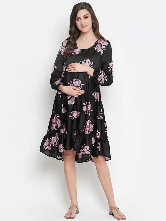 Oxolloxo Supreme Black Floweratic Maternity Dress