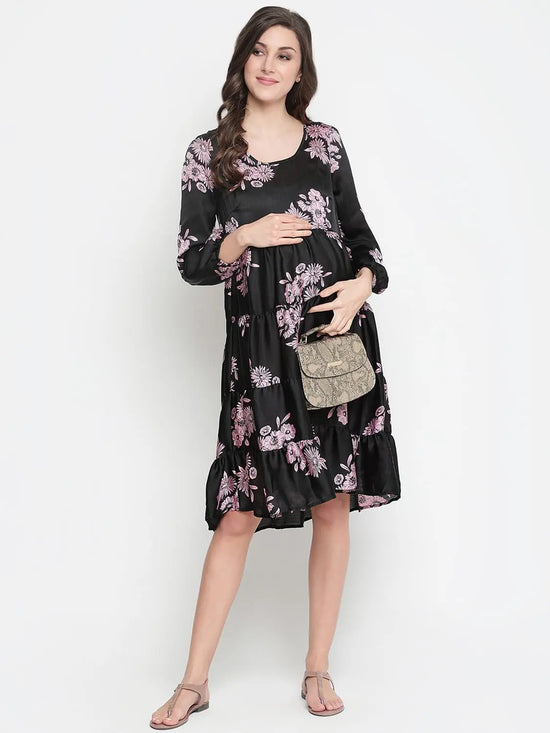 Oxolloxo Supreme Black Floweratic Maternity Dress