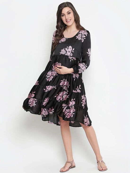 Oxolloxo Supreme Black Floweratic Maternity Dress