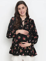 Oxolloxo Fetched Black Floral Print Tie-Knot Maternity Tunic