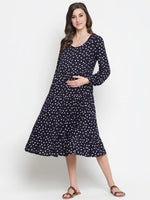 Oxolloxo Fancy Blue Polka Print Easy Maternity Dress