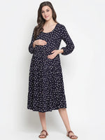 Oxolloxo Fancy Blue Polka Print Easy Maternity Dress