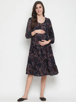 Oxolloxo Grey Floral Print Falred Maternity Dress