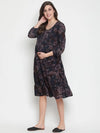 Oxolloxo Grey Floral Print Falred Maternity Dress