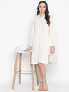 Oxolloxo Delicate Solid Beige Chic Button-Down Women Shirt Dress