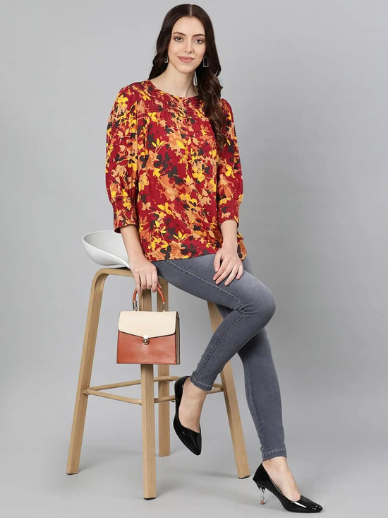 Oxolloxo Floweratic Muticolor Smocking Women Top