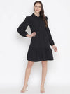 Oxolloxo Valiant Solid Black Chic Button-Down Women Shirt Dress