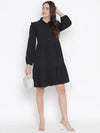 Oxolloxo Valiant Solid Black Chic Button-Down Women Shirt Dress