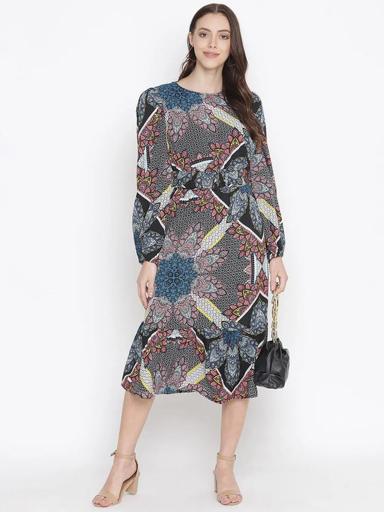 Oxolloxo Mocolor Printed Bleted Women Stylish Dress