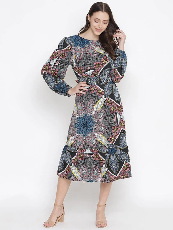 Oxolloxo Mocolor Printed Bleted Women Stylish Dress