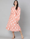 Oxolloxo Eronic Cute Peachy Polka Print Belted Women Dress