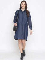 Oxolloxo Evergreen Cotton Denim Women Button-Down Women Dress