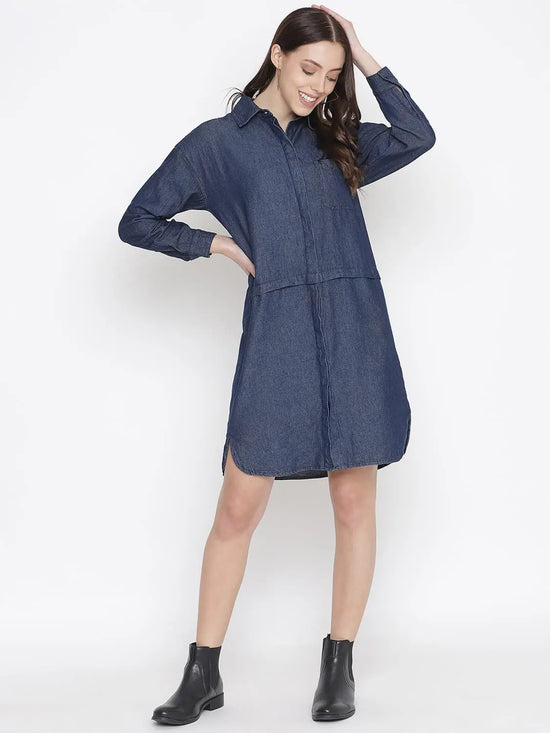 Oxolloxo Evergreen Cotton Denim Women Button-Down Women Dress