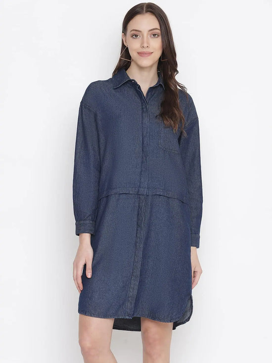 Oxolloxo Evergreen Cotton Denim Women Button-Down Women Dress