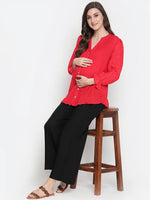 Oxolloxo Red Embroided Sleeve Good Looking Maternity Pleated Tunic