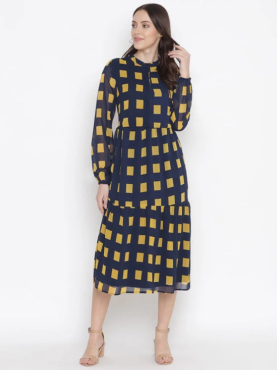 Oxolloxo Printed Checks Lining Ptretty Women Dress