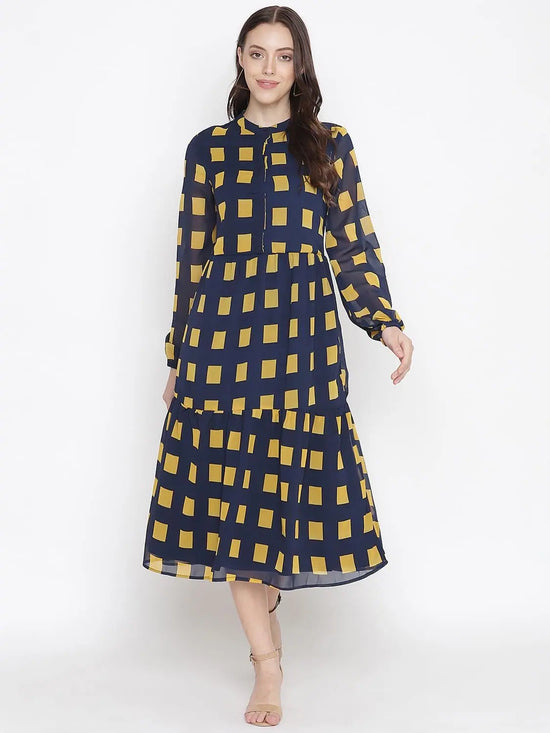 Oxolloxo Printed Checks Lining Ptretty Women Dress