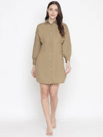 Oxolloxo Umber Solid Khaki Button - Down Women Dress