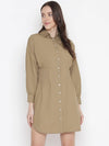 Oxolloxo Umber Solid Khaki Button - Down Women Dress